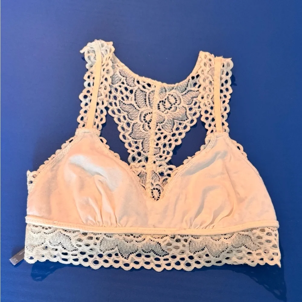 Aerie Women’s Ivory Floral Lace Lined Cups Bralette Sz SP
